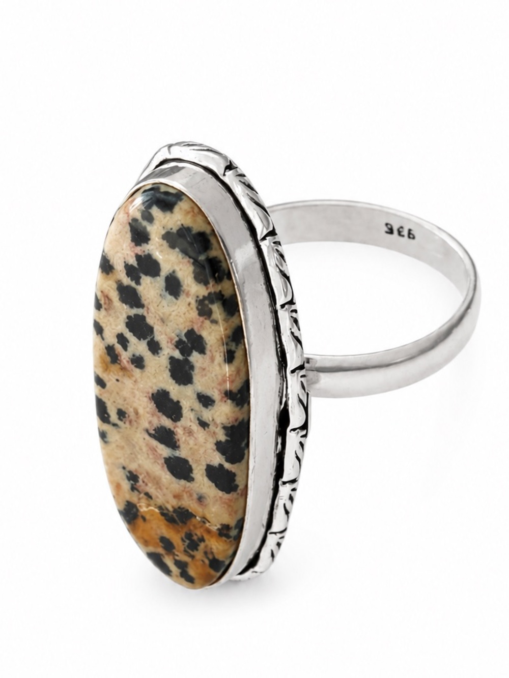 Vintage 925 Sterling Silver Dalmatian Jasper Statement Ring Size 10.25